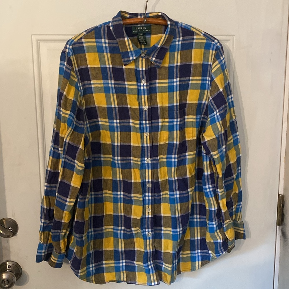 Lauren Ralph Lauren 100% Linen Button Down Top Shirt